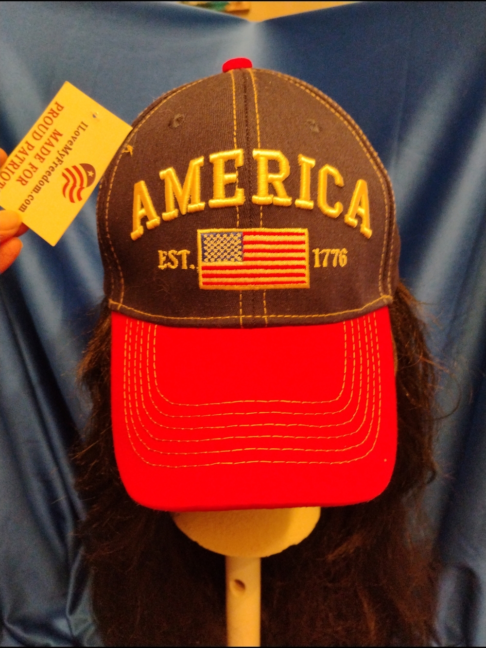 America Embroidered Flag Cap - Navy & Red